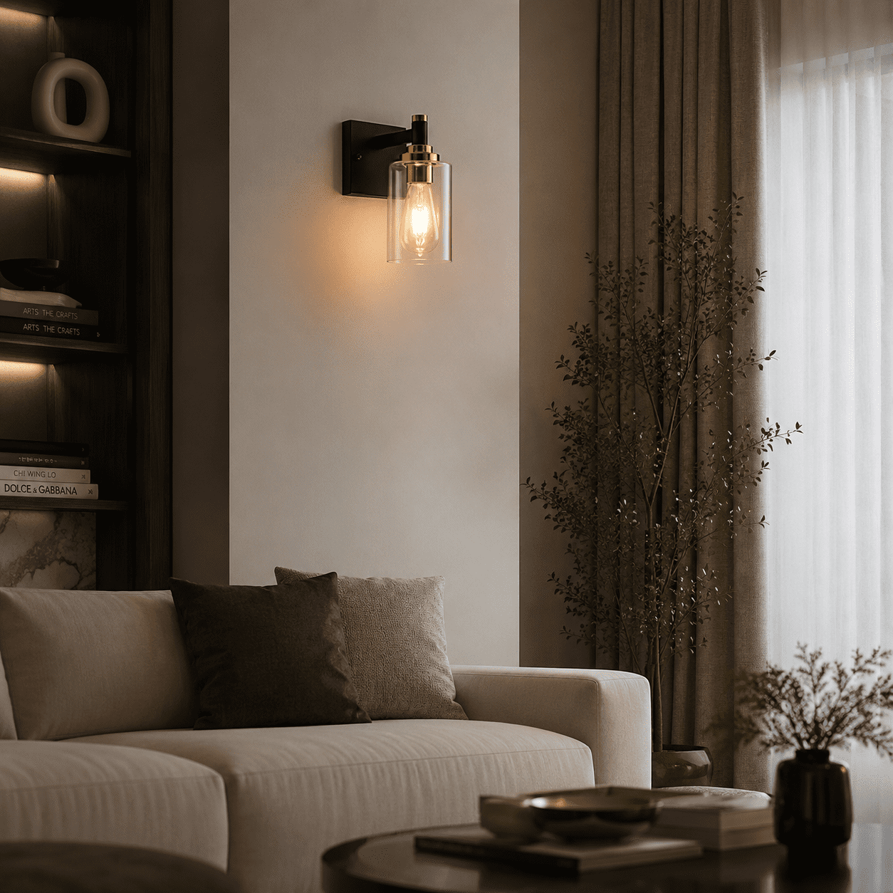 Matt Black and Brass Wall Light view 1