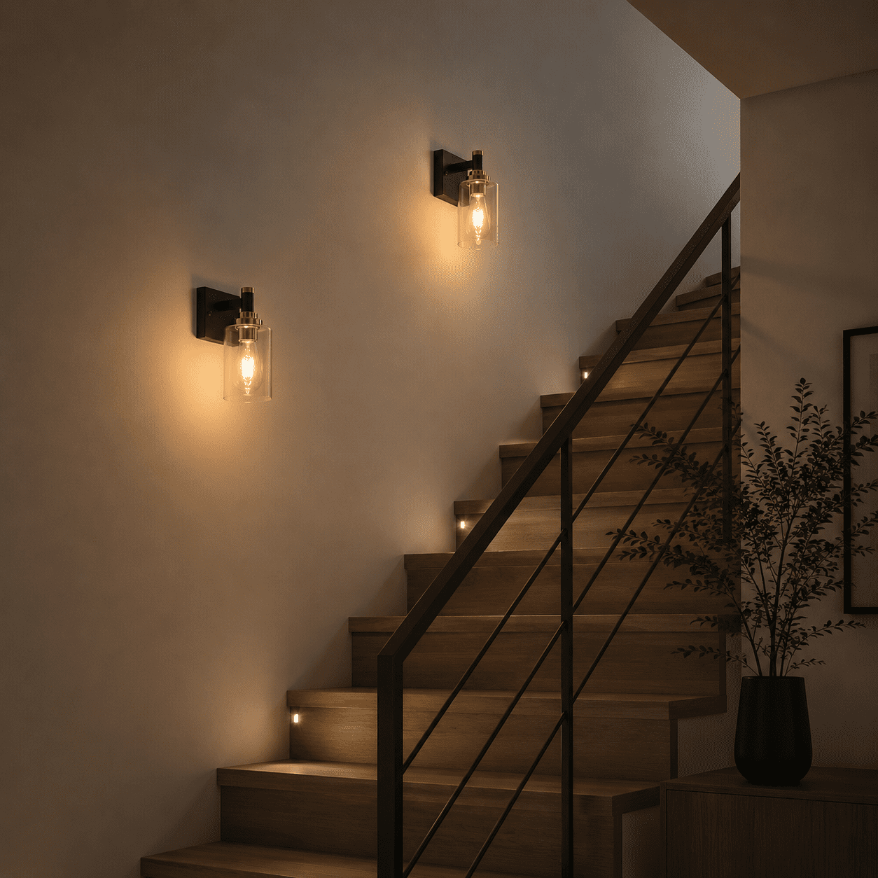 Matt Black and Brass Wall Light view 2