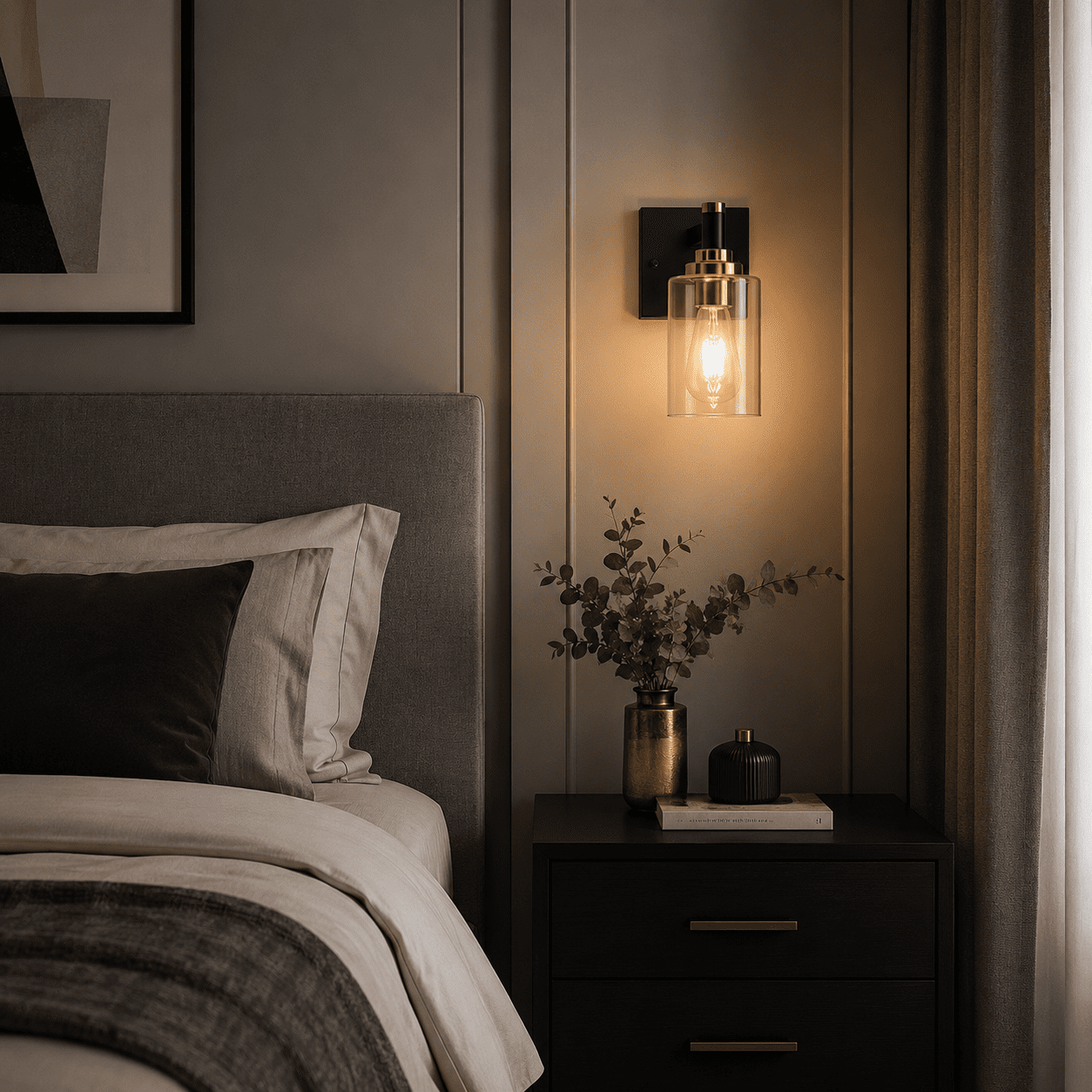 Matt Black and Brass Wall Light view 3