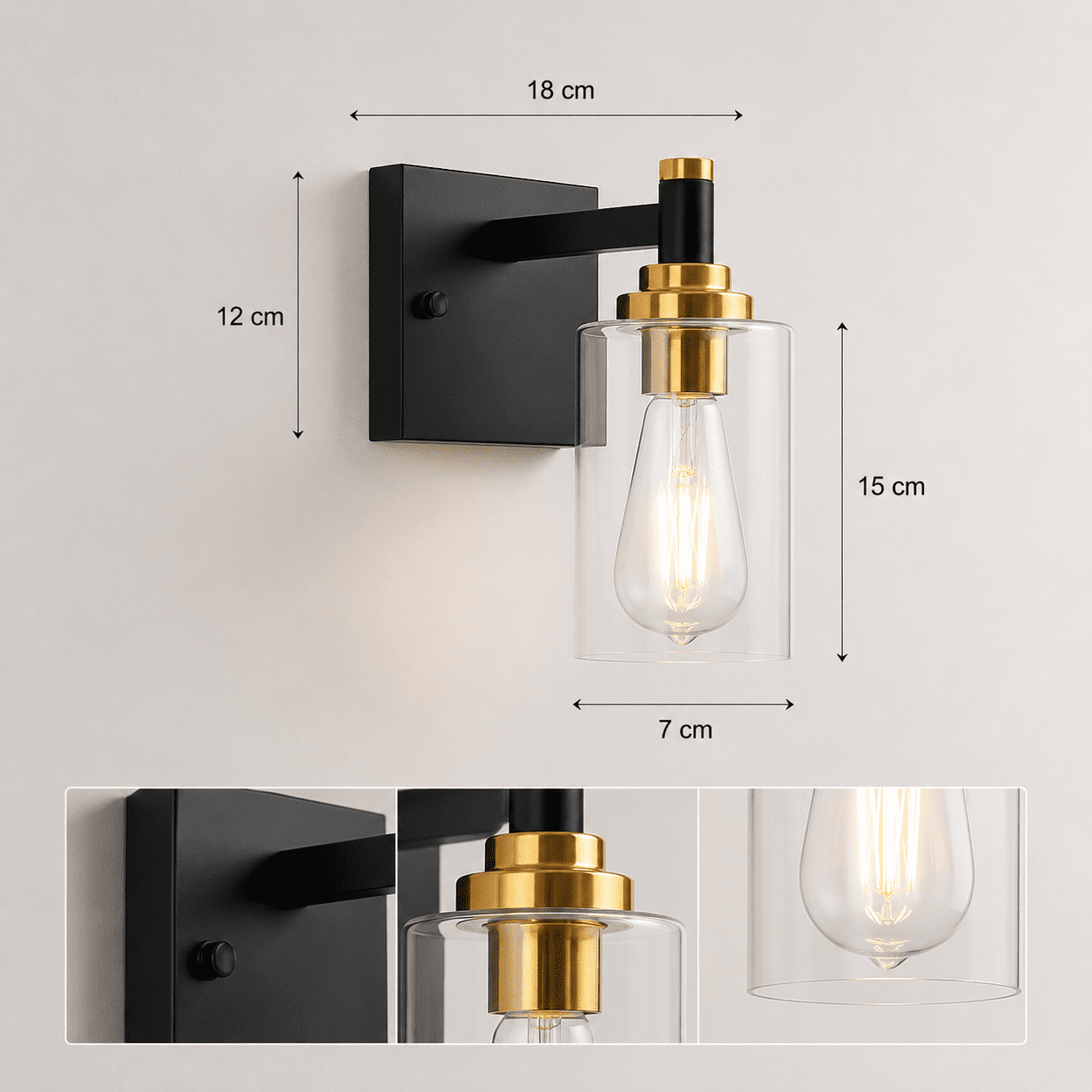 Matt Black and Brass Wall Light view 6