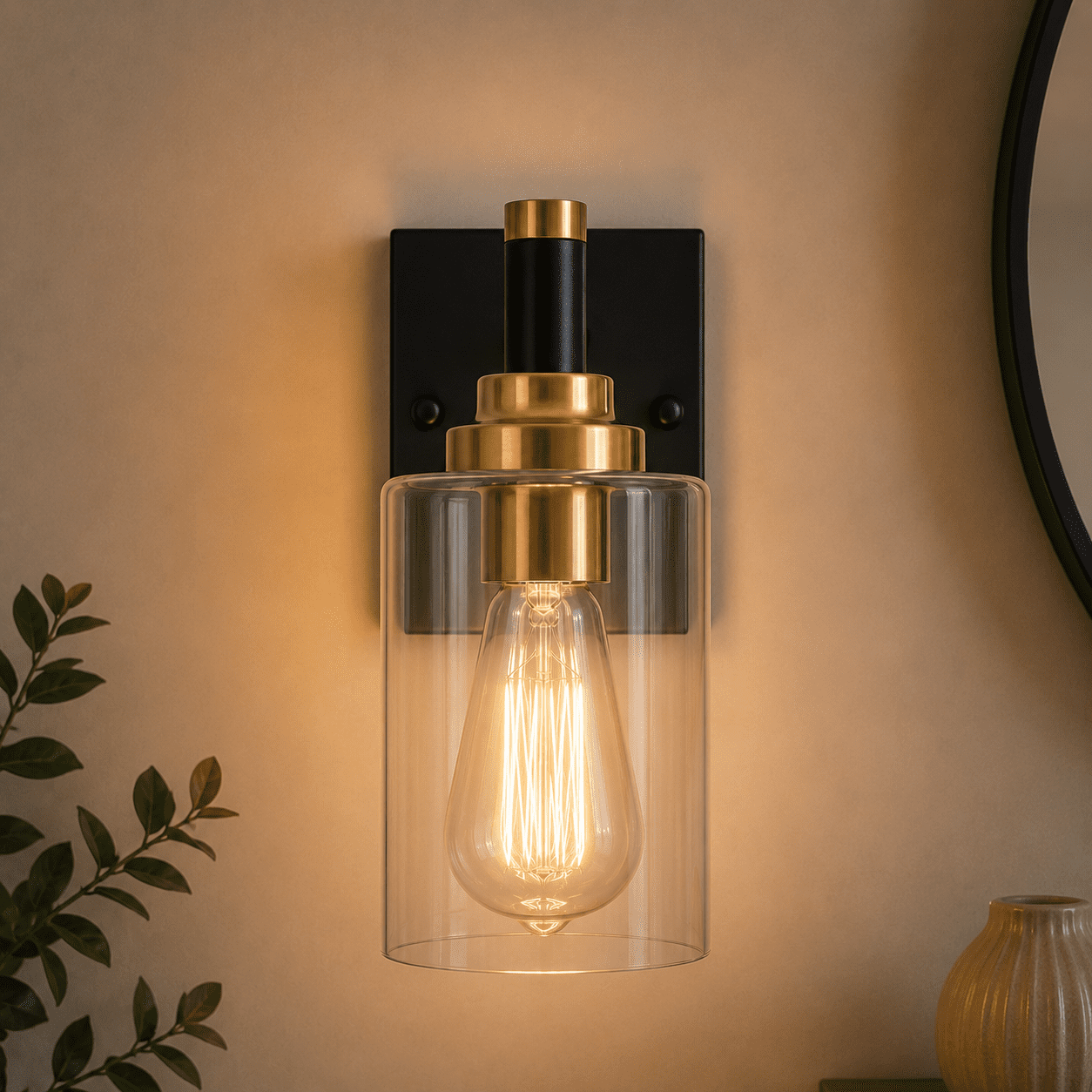 Matt Black and Brass Wall Light view 8