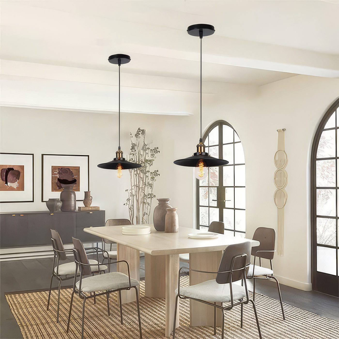 Suspension lampe noir industrielle cuisine view 3