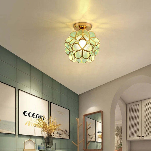 Blue Glass Petal Flush Ceiling Light