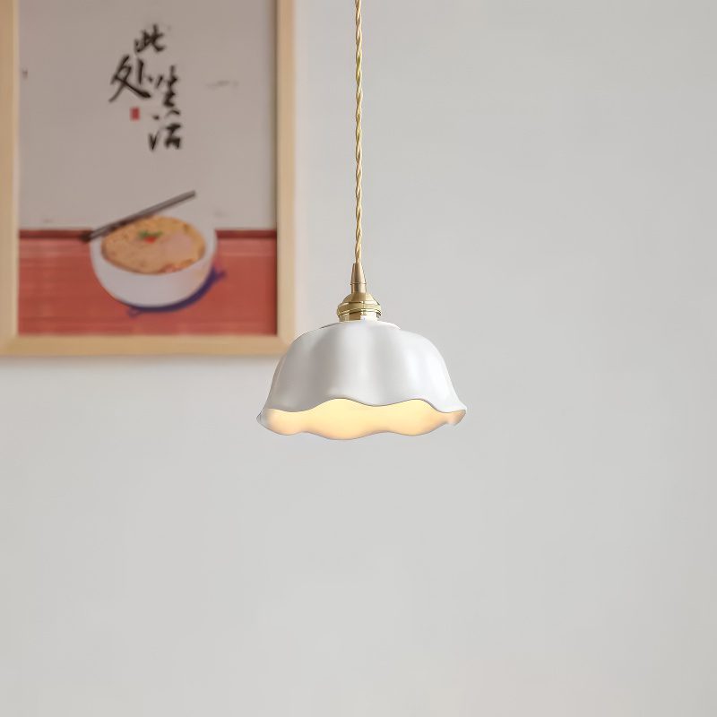 White and Gold Ceramic Pendant Light view 3