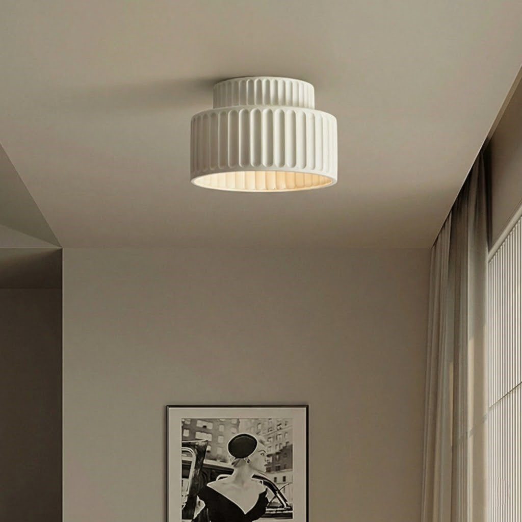 White Fluted Flush Ceiling Light view 2
