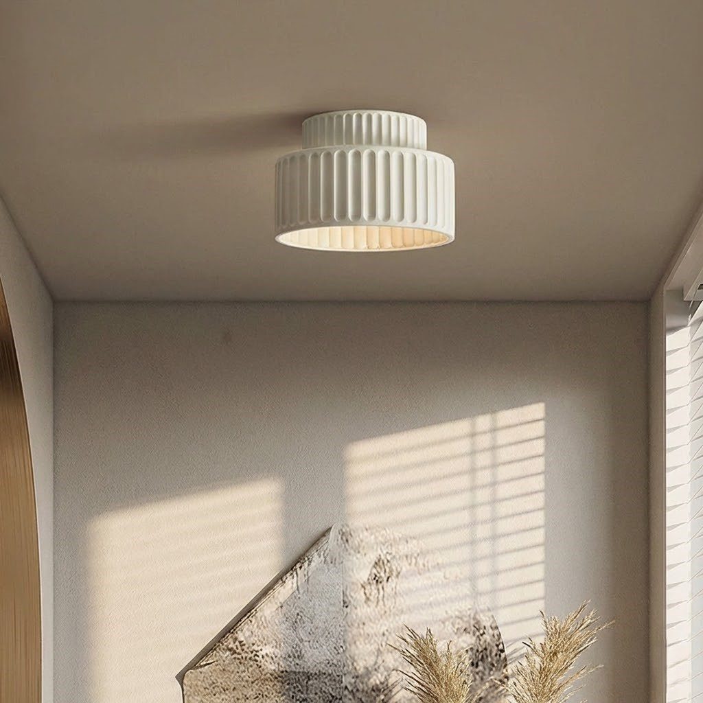 White Fluted Flush Ceiling Light view 3