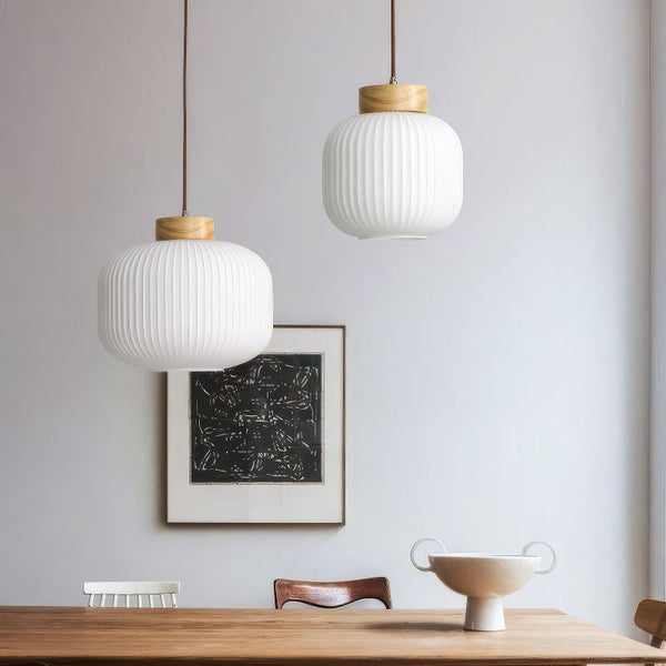 White Ribbed Glass Pendant Light
