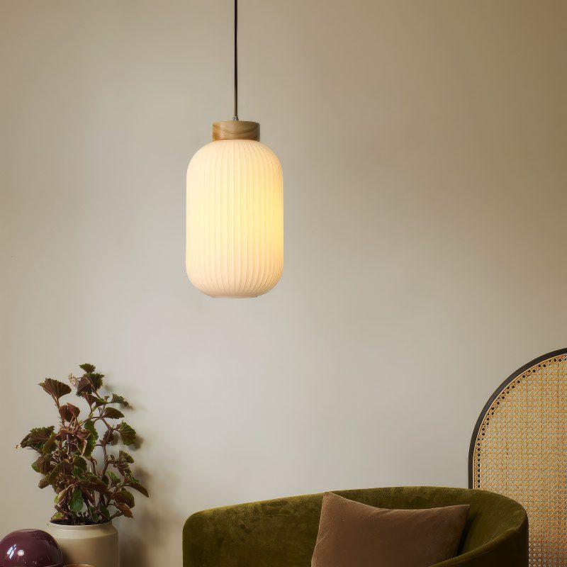 White Ribbed Glass Pendant Light - image 5