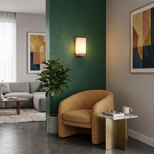 Wood and White Glass Wall Light