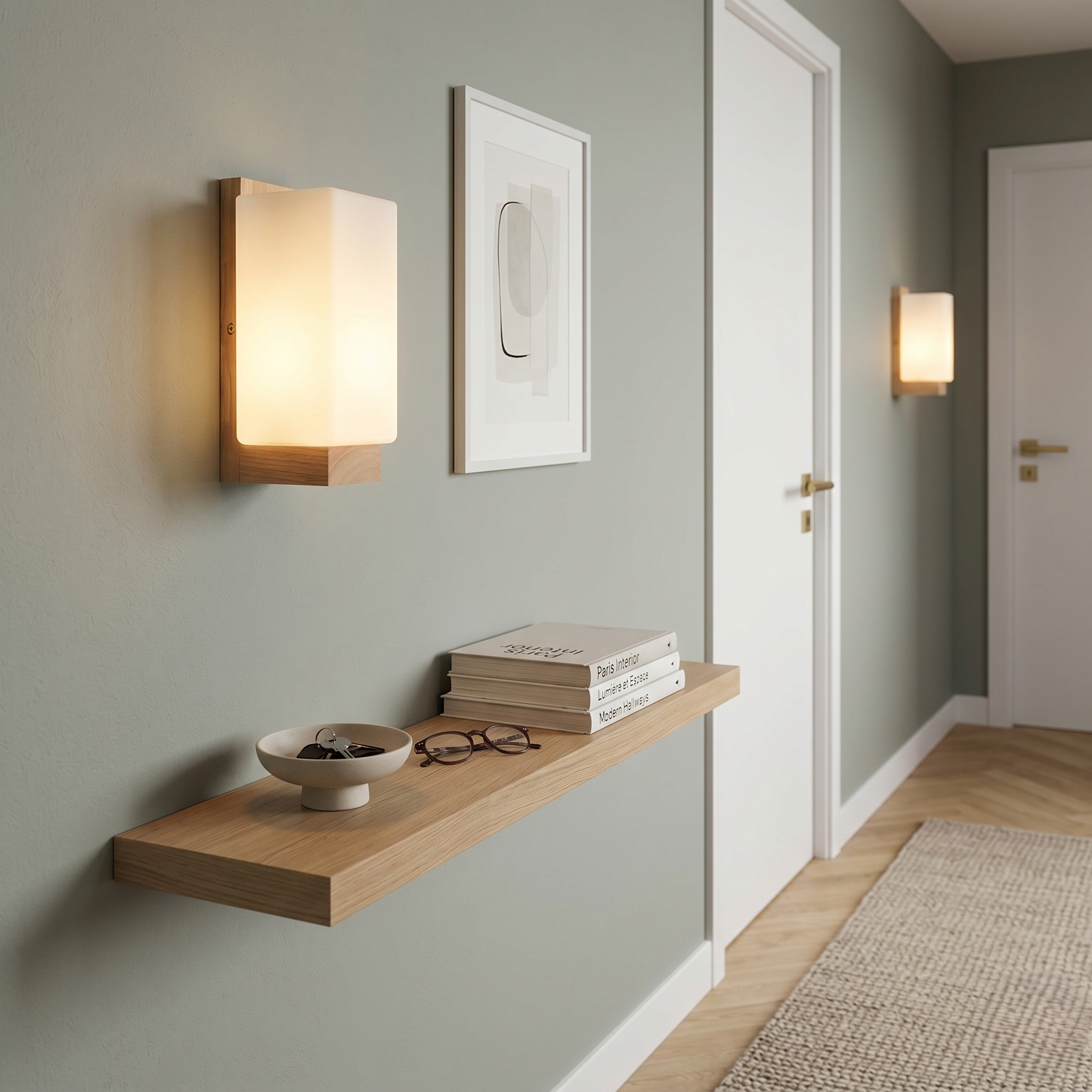 Wood and White Glass Wall Light view 4
