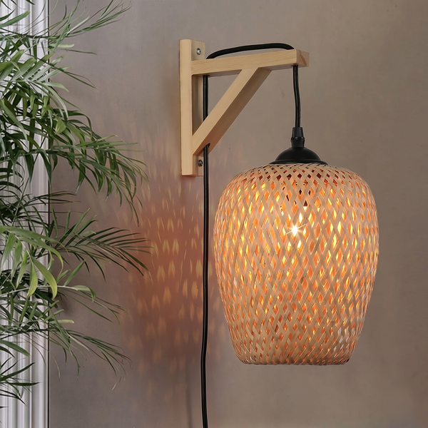 Woven Bamboo and Wood Wall Light