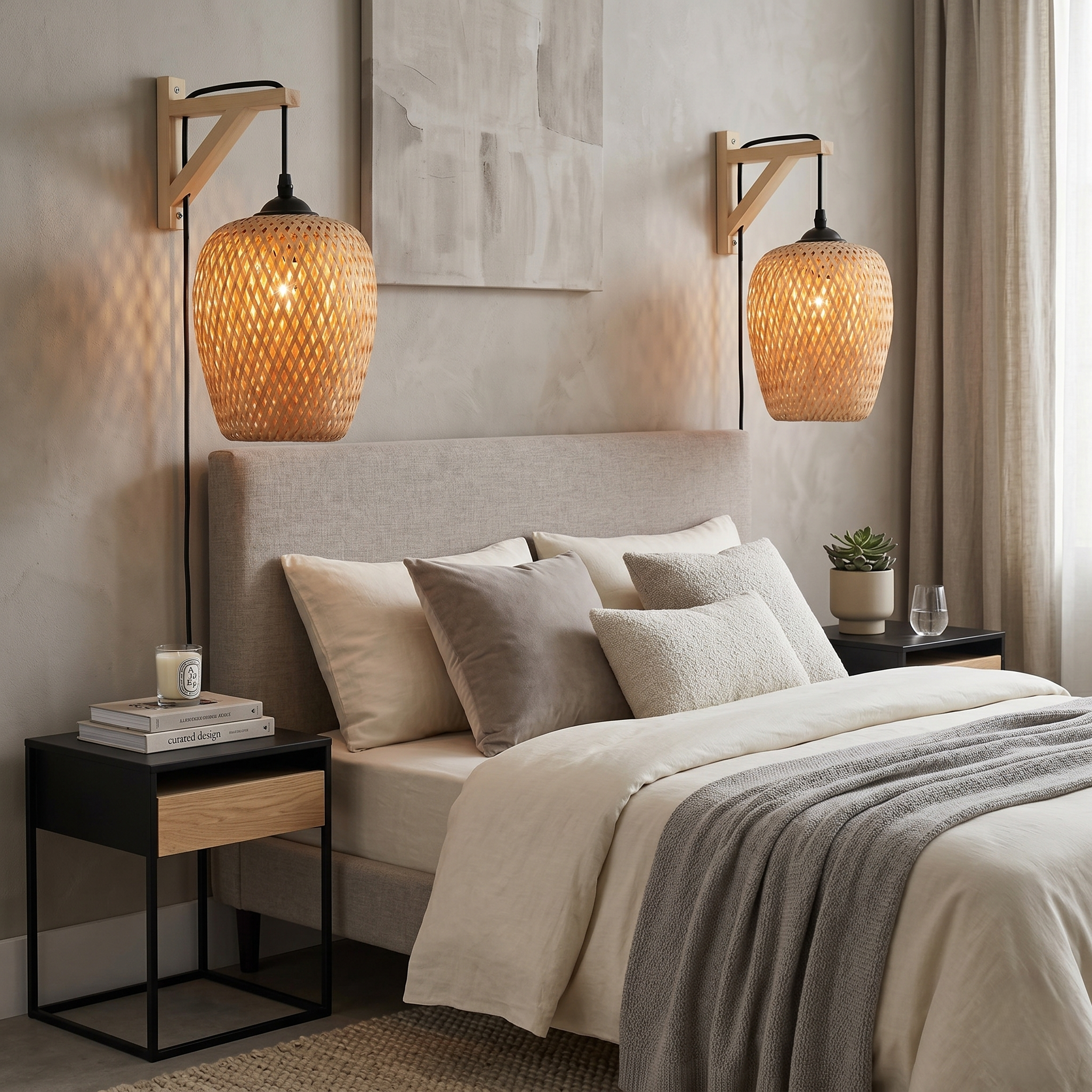 Woven Bamboo and Wood Wall Light view 2