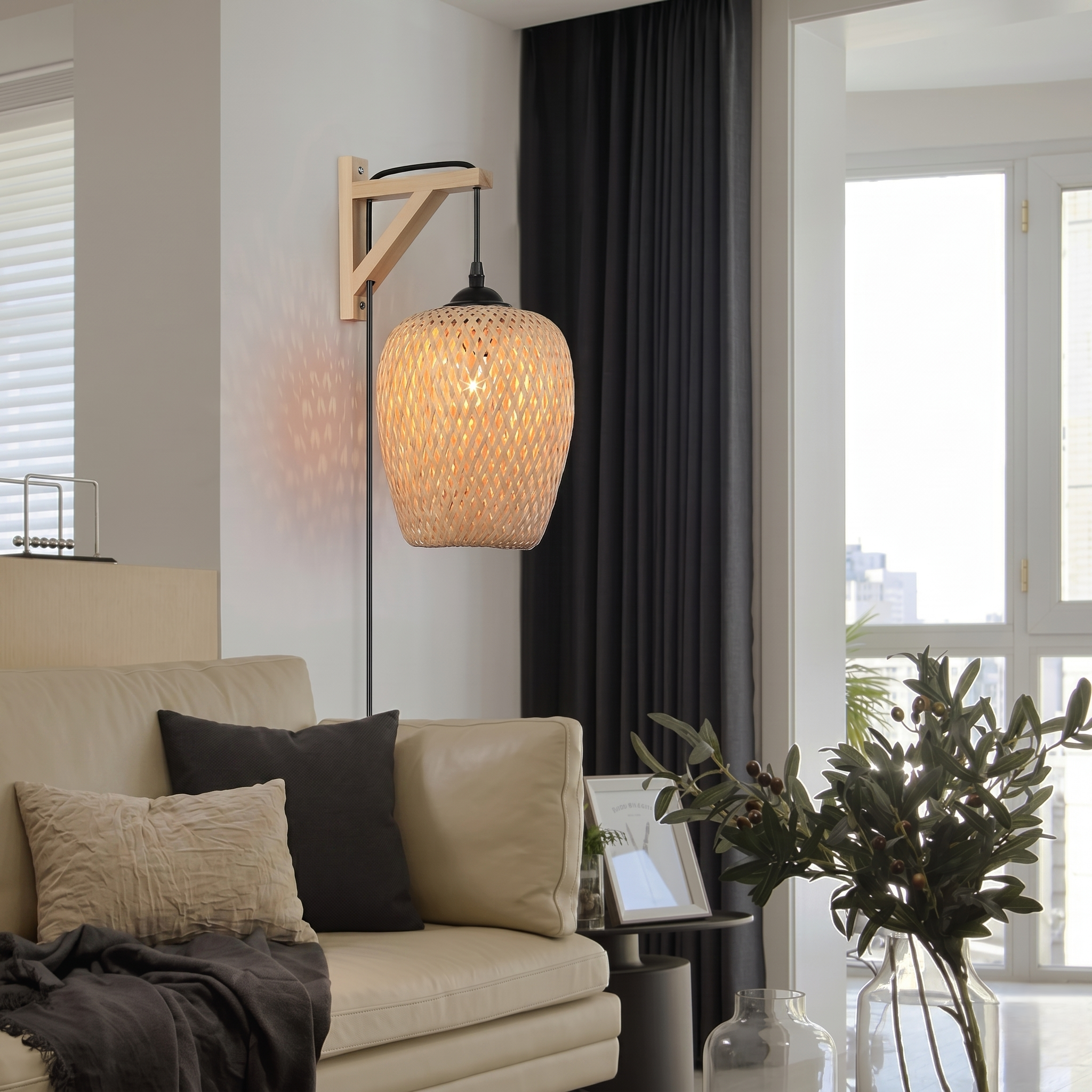 Woven Bamboo and Wood Wall Light view 6