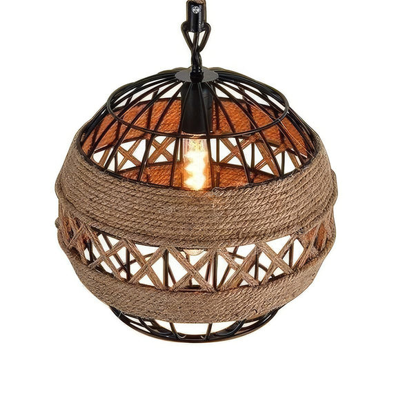 Wire Cage and Rope Pendant Light