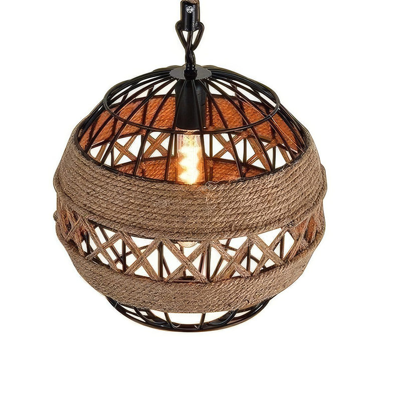 Wire Cage and Rope Pendant Light