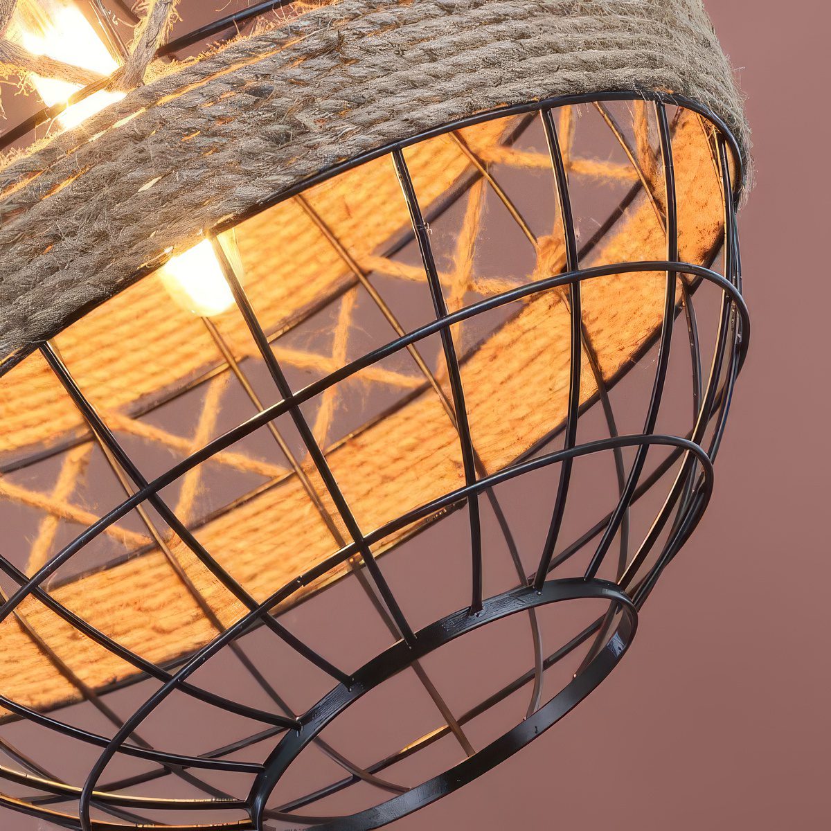 Wire Cage and Rope Pendant Light view 5