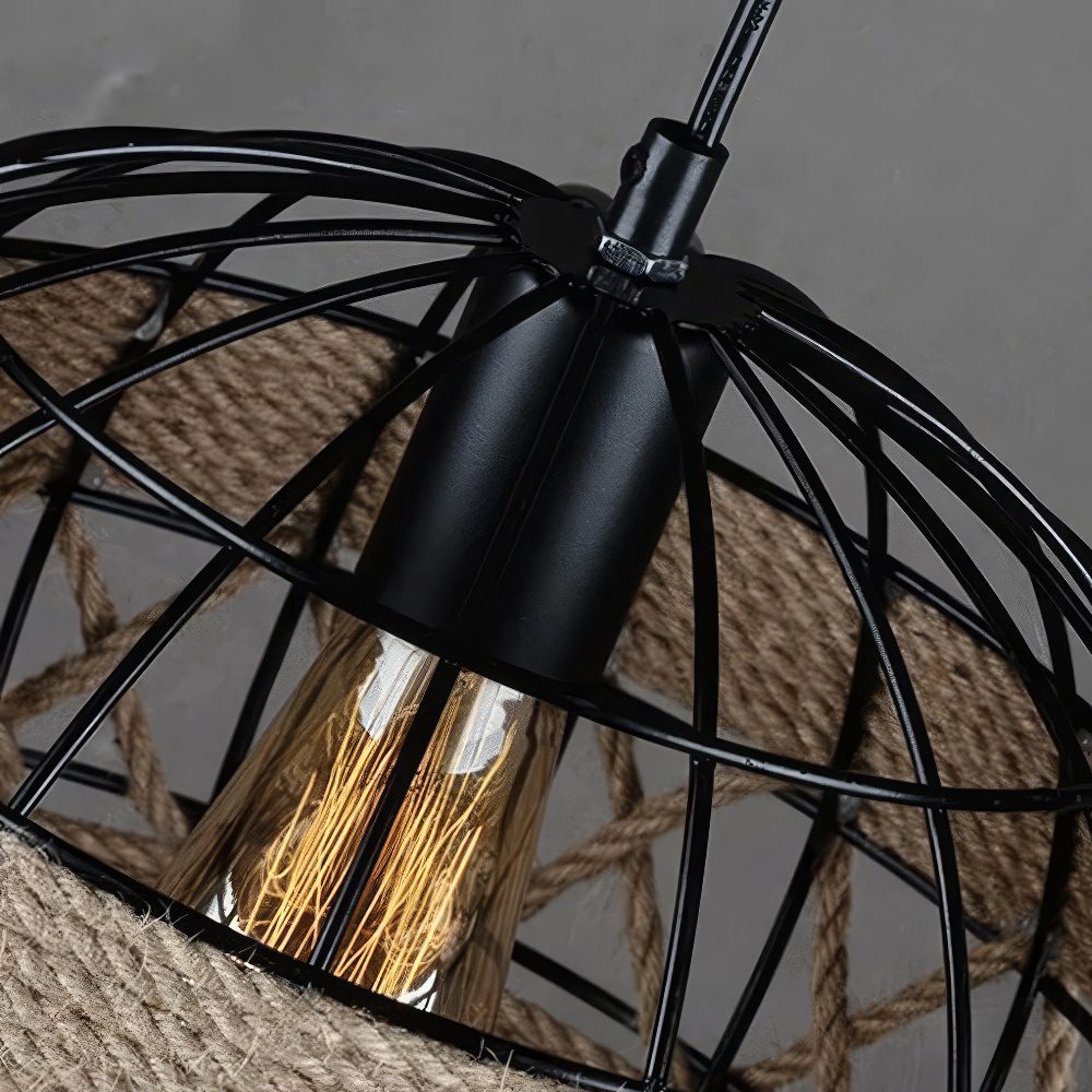 Wire Cage and Rope Pendant Light view 6