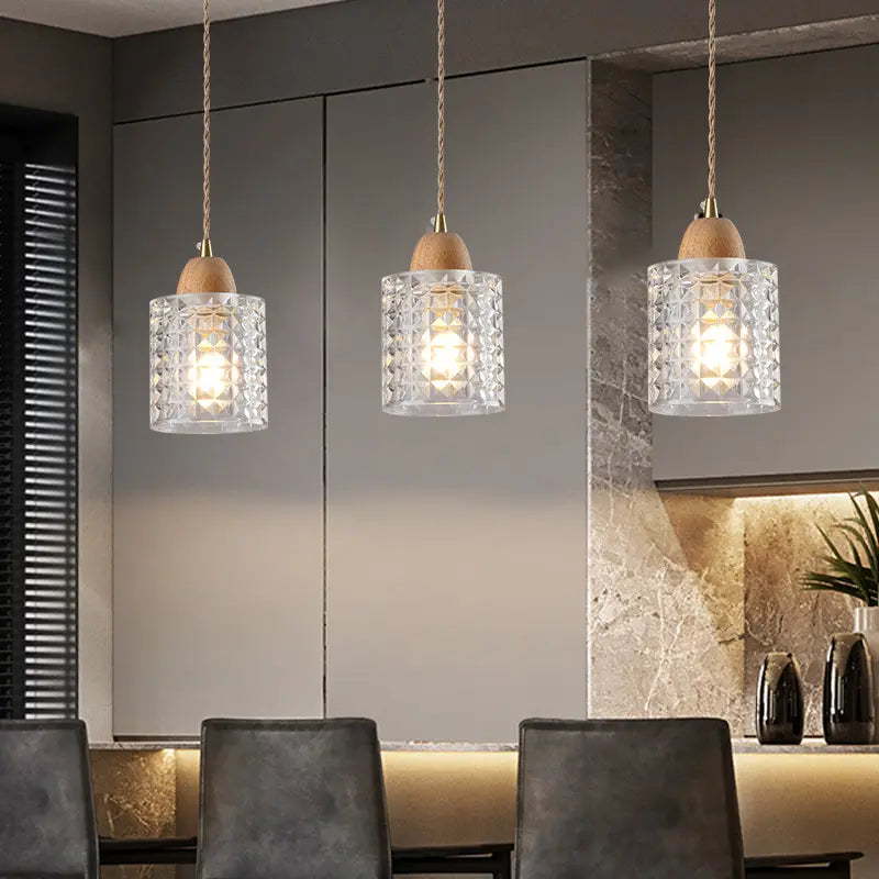 Wood and Glass Pendant Light view 1