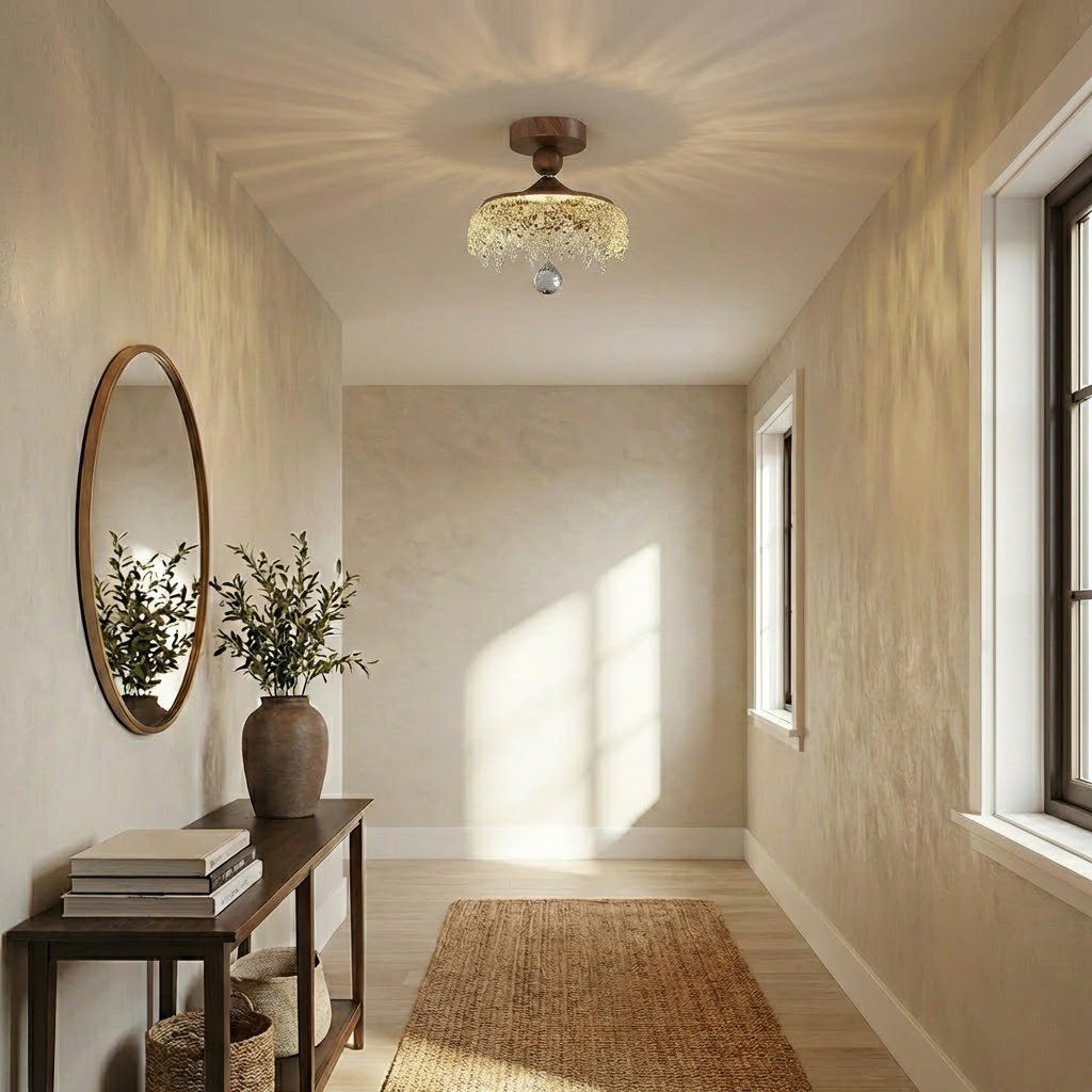 Wooden Crystal Ceiling Light view 1