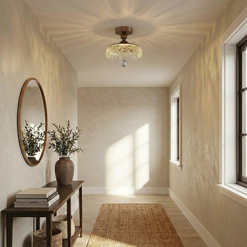 Wooden Crystal Ceiling Light