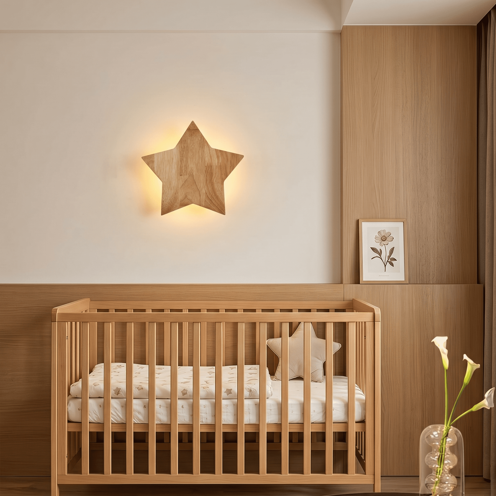 Wooden Star Nursery Wall Light view 1