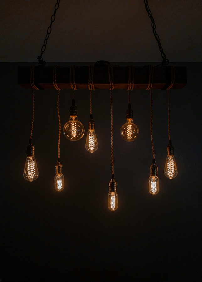 A cluster of warm bulbs at dusk